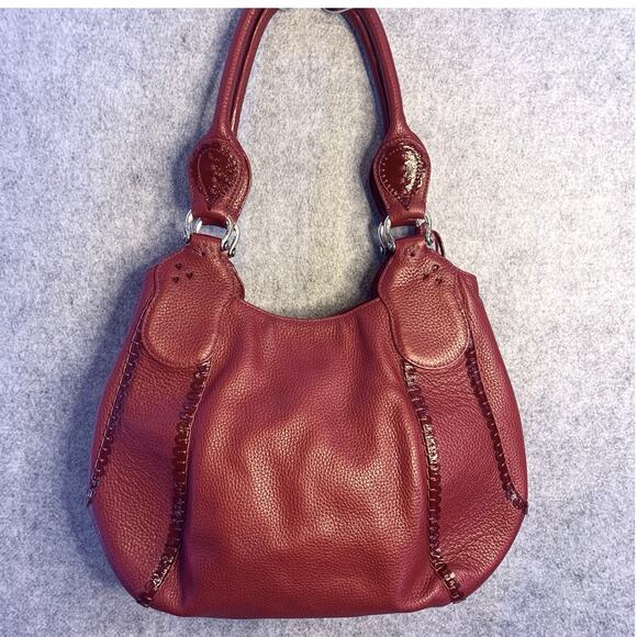 Brighton Red Pebbled Leather Melania Shoulder Handbag, Hobo, Large Satchel - Picture 7 of 14